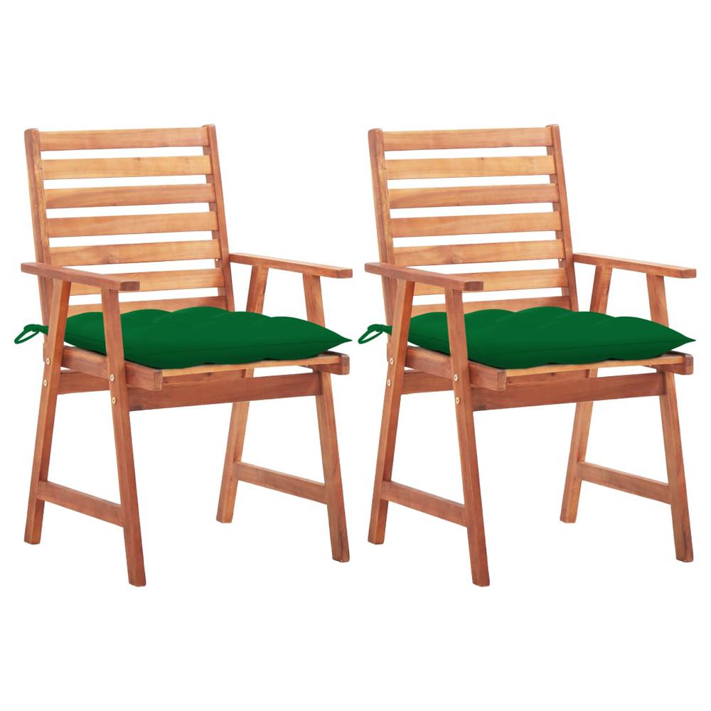 vidaXL Patio Dining Chairs 2 pcs with Cushions Solid Acacia Wood, 3064340. Picture 1