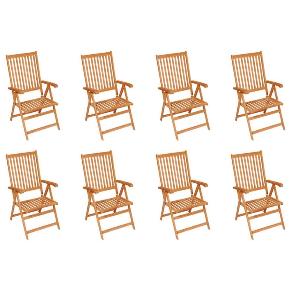 vidaXL Reclining Patio Chairs with Cushions 8 pcs Solid Teak Wood, 3072541. Picture 2