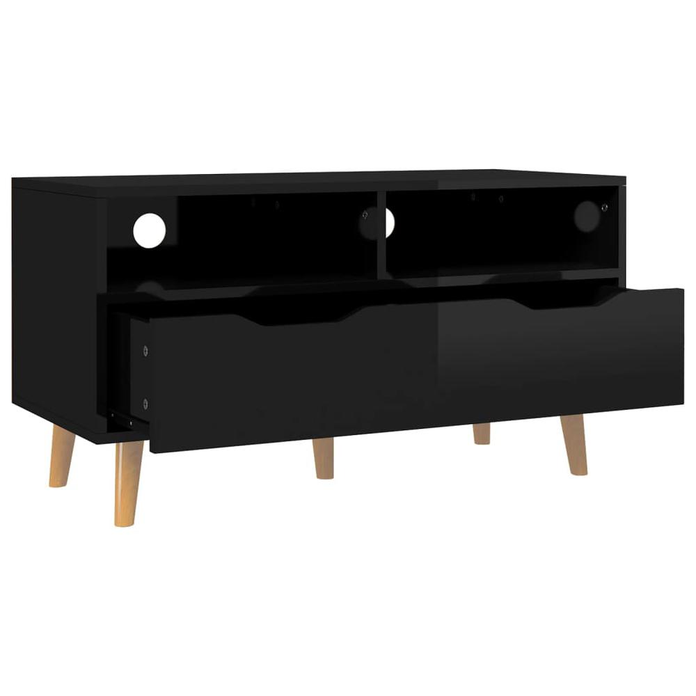 vidaXL TV Cabinet High Gloss Black 35.4"x15.7"x19.1" Engineered Wood. Picture 4