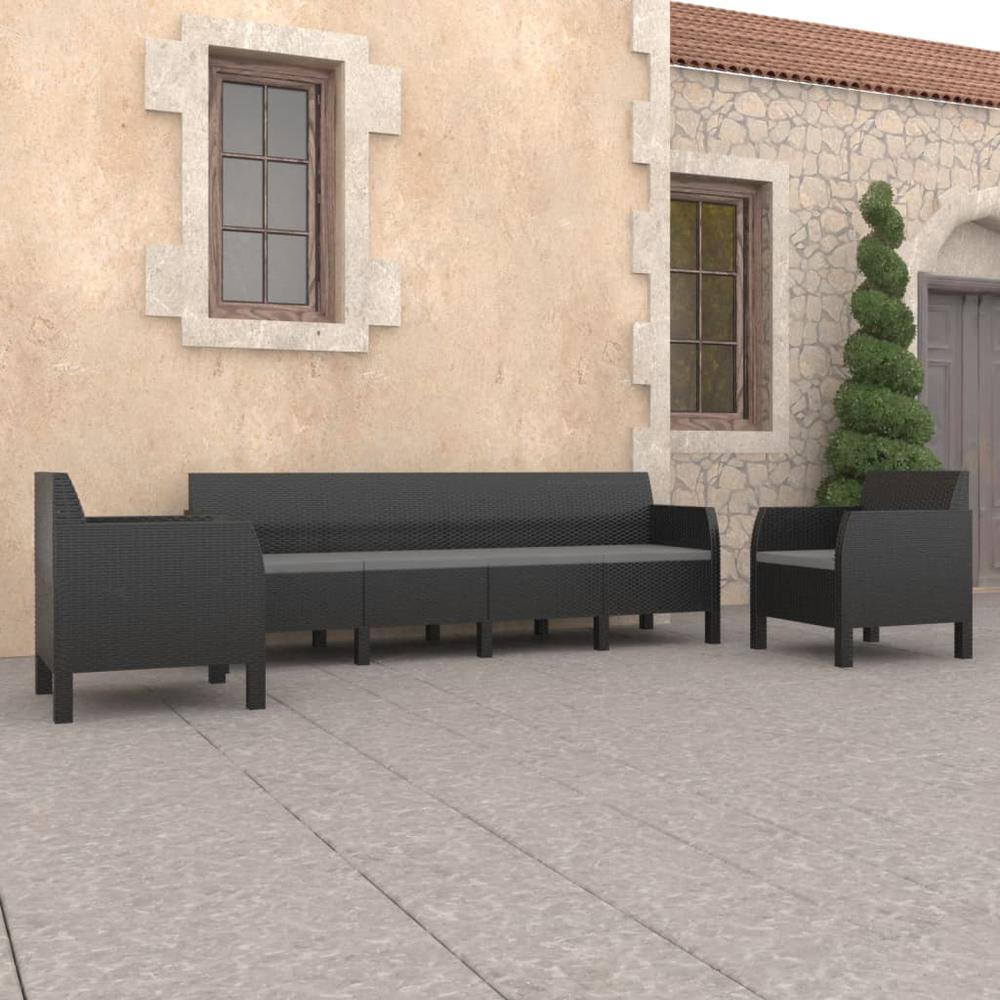 vidaXL 3 Piece Patio Lounge Set with Cushions PP Rattan Anthracite, 3079675. Picture 1