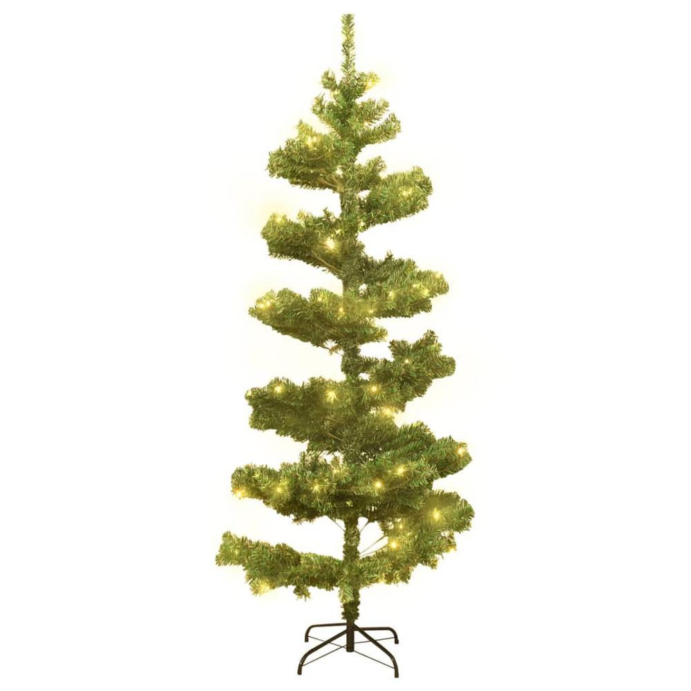 vidaXL Swirl Christmas Tree with Stand and LEDs Green 59.1" PVC. Picture 2