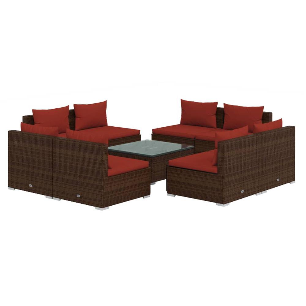 vidaXL 9 Piece Patio Lounge Set with Cushions Poly Rattan Brown, 3101547. Picture 2