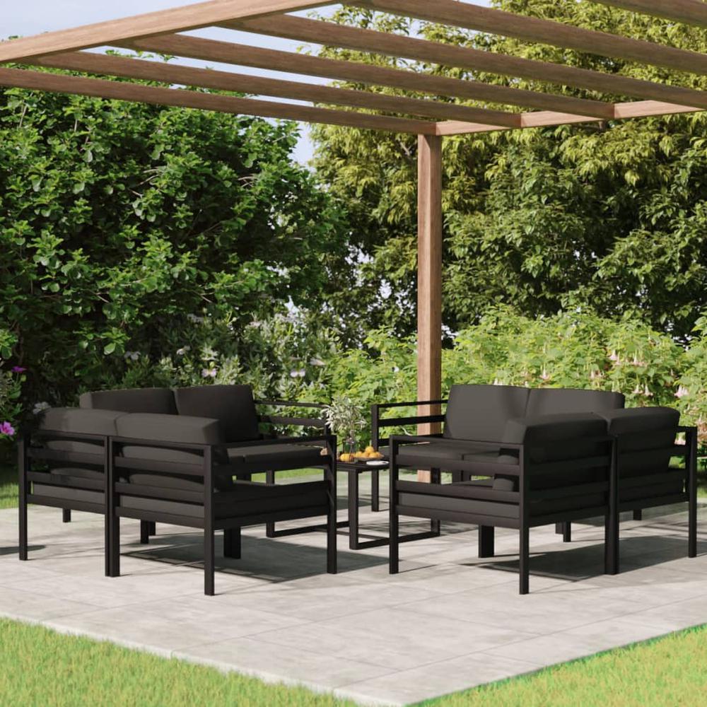 vidaXL 9 Piece Patio Lounge Set with Cushions Aluminum Anthracite, 3107830. Picture 1