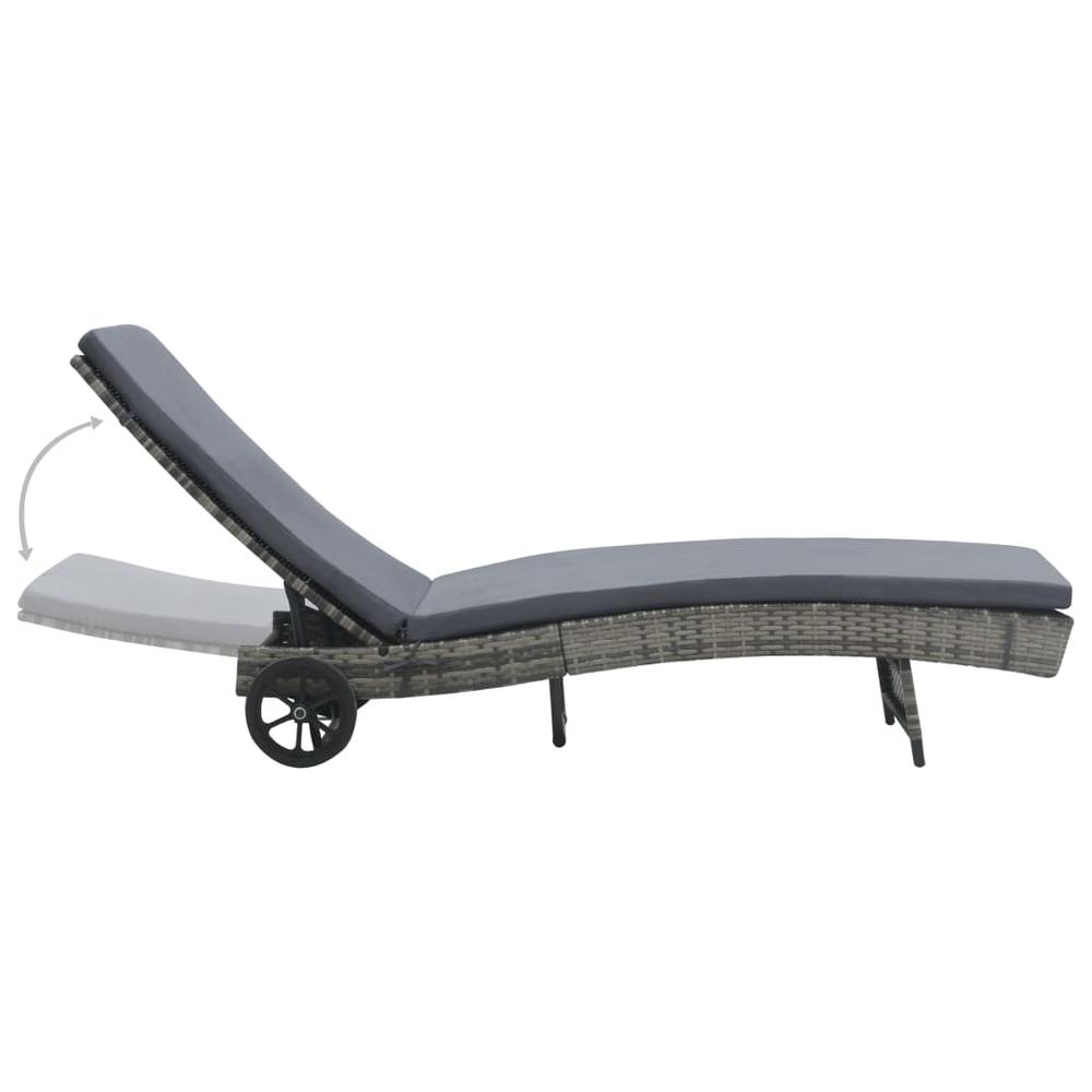 vidaXL Sun Lounger with Wheels and Cushion Poly Rattan Anthracite. Picture 3