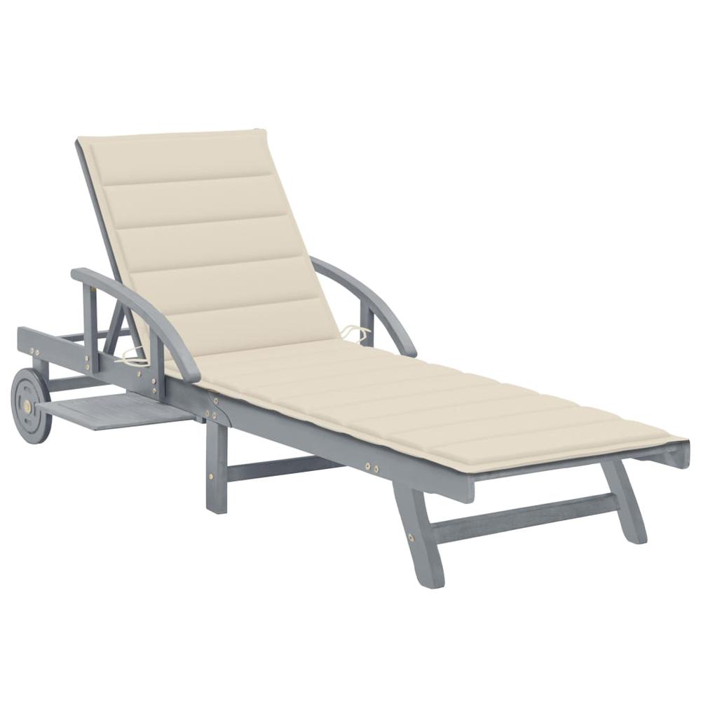 vidaXL Patio Sun Lounger with Cushion Solid Acacia Wood, 3061331. Picture 1