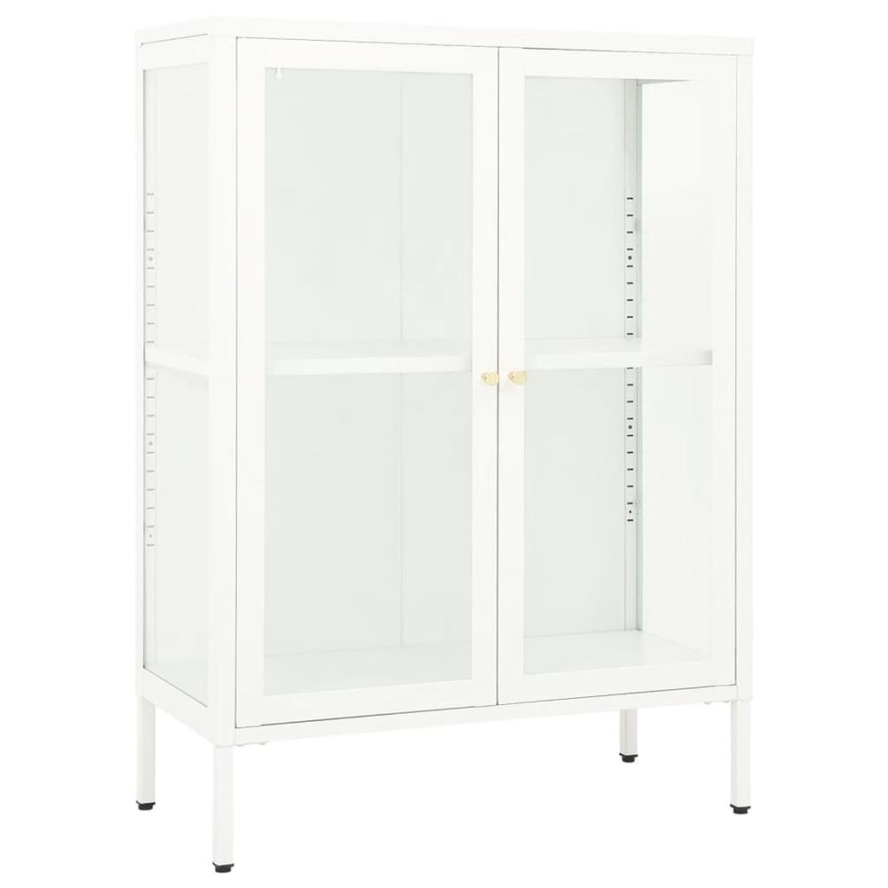 vidaXL Sideboard White 29.5"x13.8"x41.3" Steel and Glass. Picture 2