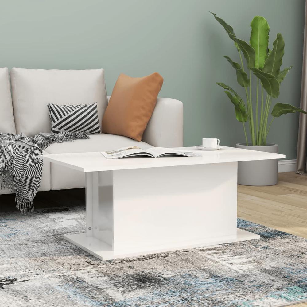 vidaXL Coffee Table High Gloss White 40.2"x21.9"x15.7" Engineered Wood. Picture 1