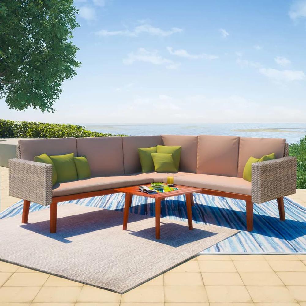 vidaXL 4 Piece Garden Lounge Set with Cushions Poly Rattan Gray, 43133. Picture 8
