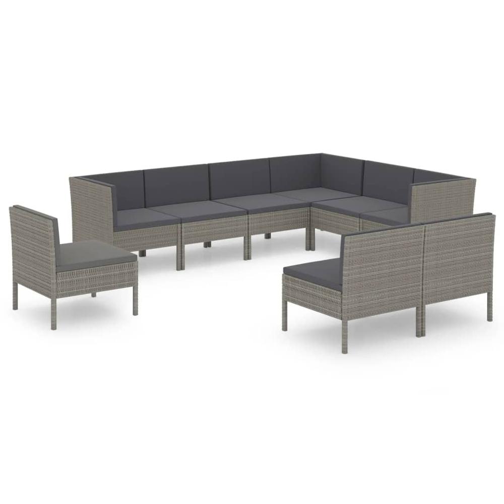 vidaXL 9 Piece Patio Lounge Set with Cushions Poly Rattan Gray, 3094450. Picture 2