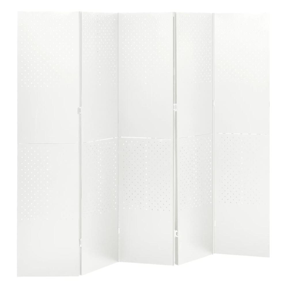 vidaXL 5-Panel Room Divider White 78.7"x70.9" Steel. Picture 1