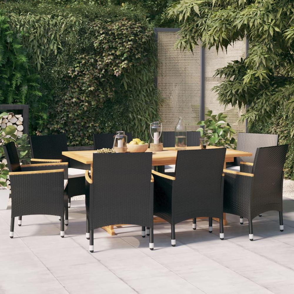 vidaXL 9 Piece Patio Dining Set with Cushions Black, 3103586. Picture 1