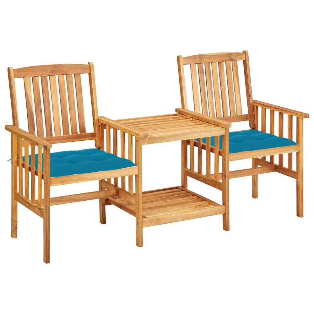 vidaXL Patio Chairs with Tea Table and Cushions Solid Acacia Wood, 3061294. Picture 1