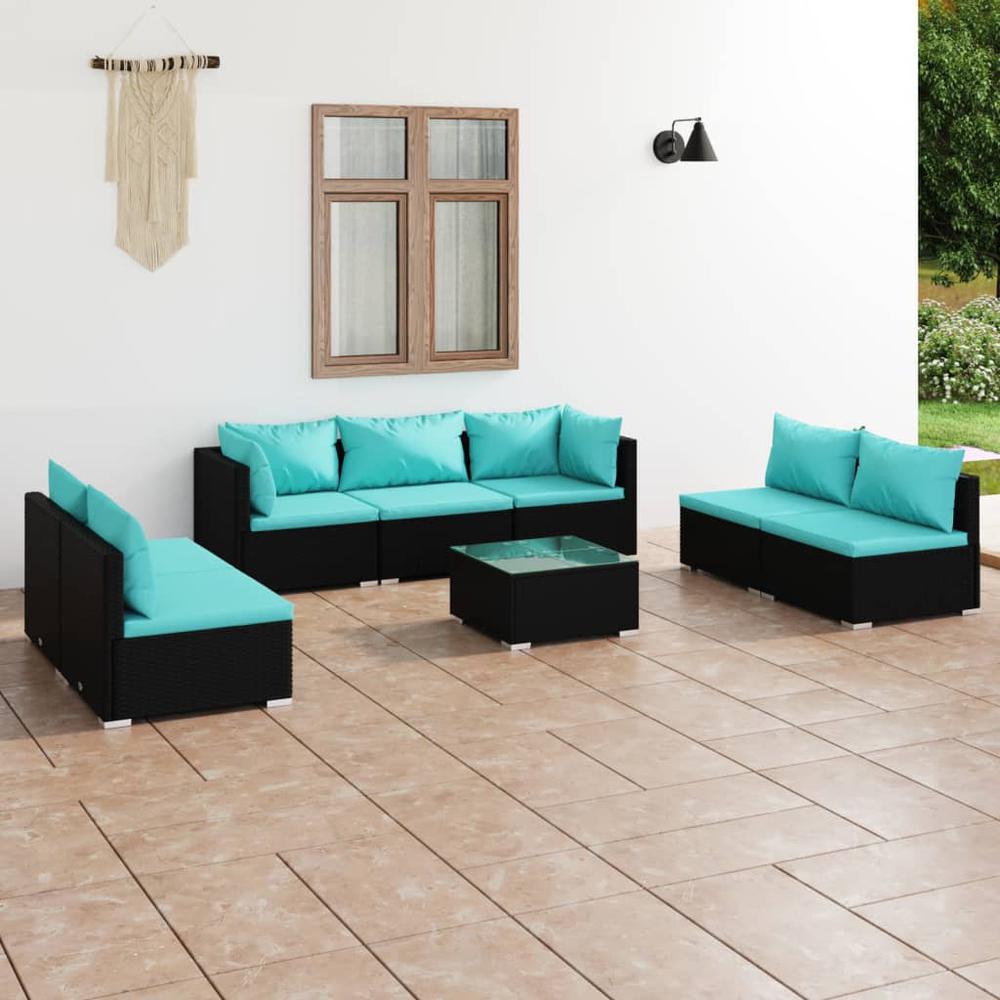 vidaXL 8 Piece Patio Lounge Set with Cushions Poly Rattan Black, 3102241. The main picture.