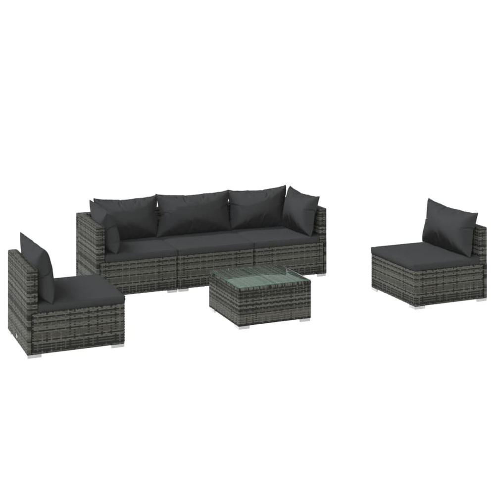 vidaXL 6 Piece Patio Lounge Set with Cushions Poly Rattan Gray, 3102197. Picture 2