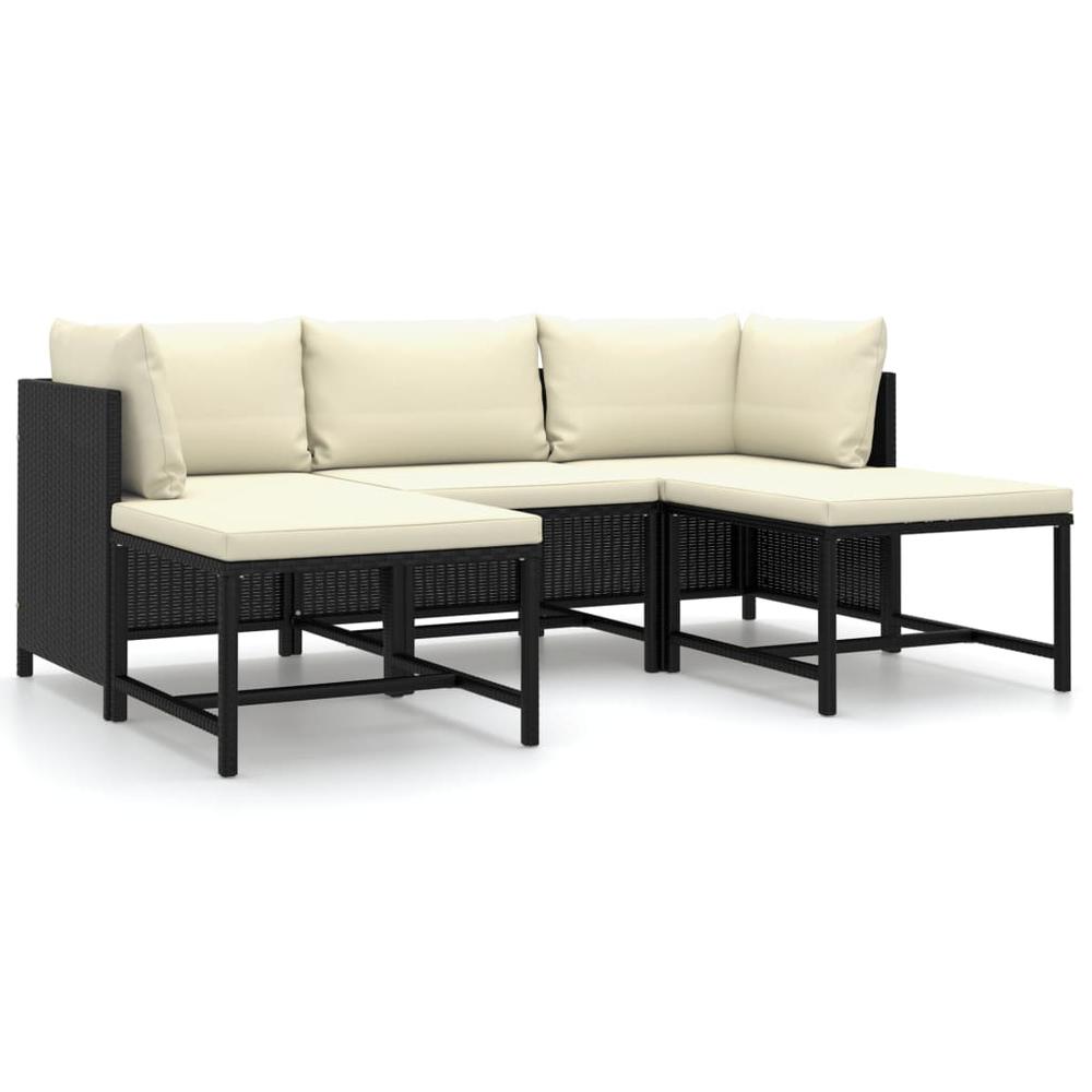 vidaXL 5 Piece Patio Lounge Set with Cushions Poly Rattan Black, 3059779. Picture 2