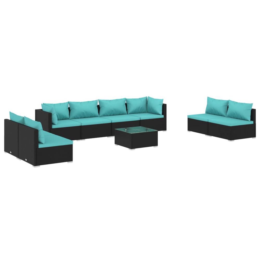 vidaXL 9 Piece Patio Lounge Set with Cushions Poly Rattan Black, 3102257. Picture 2