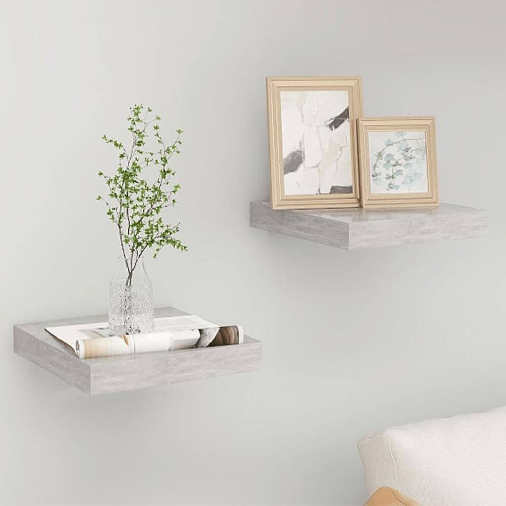 vidaXL Floating Wall Shelves 2 pcs Concrete Gray 9.1"x9.3"x1.5" MDF. Picture 1