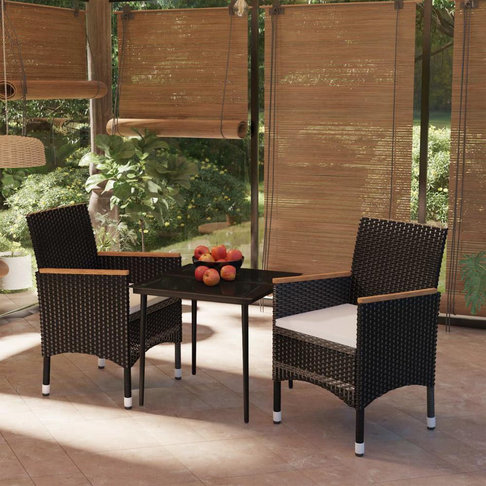 vidaXL 3 Piece Patio Dining Set with Cushions Black, 3099341. Picture 1