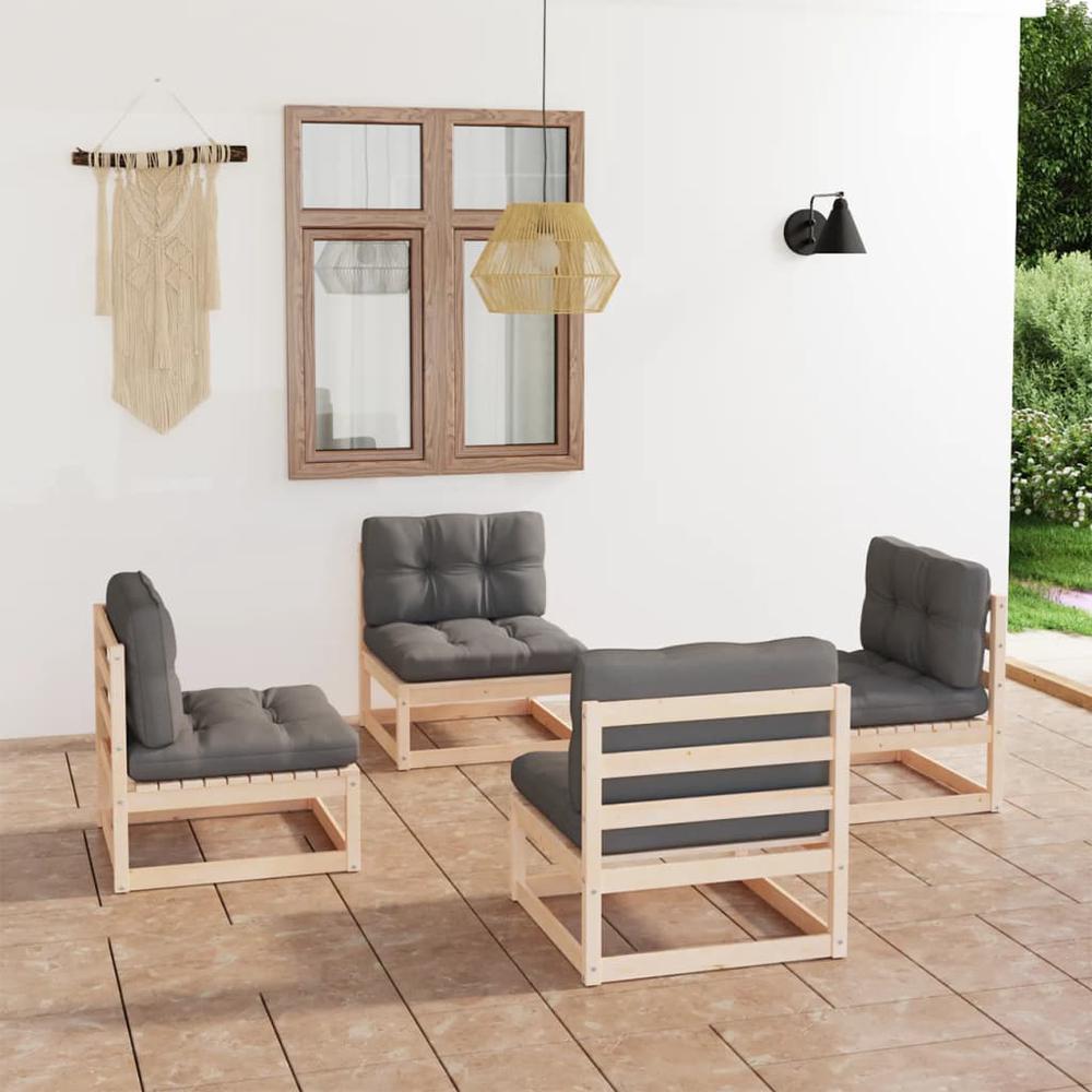 vidaXL 4 Piece Patio Lounge Set with Cushions Solid Pinewood, 3076309. The main picture.