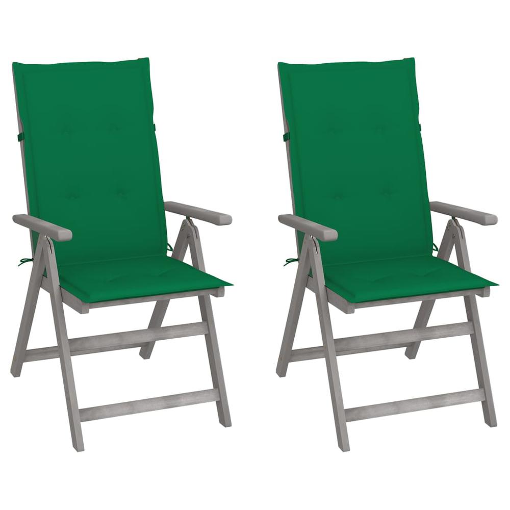 vidaXL Patio Reclining Chairs 2 pcs with Cushions Solid Acacia Wood, 3064703. Picture 1