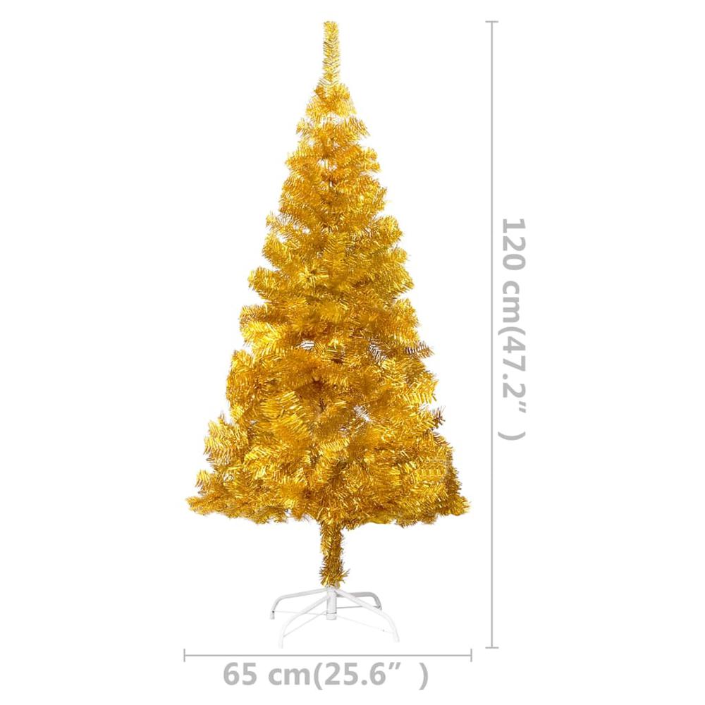 vidaXL Artificial Christmas Tree with LEDs&Ball Set Gold 47.2" PET, 3077689. Picture 12
