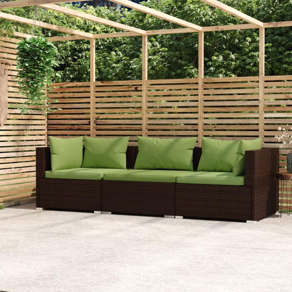 vidaXL 3-Seater Sofa with Cushions Brown Poly Rattan, 317555. Picture 1