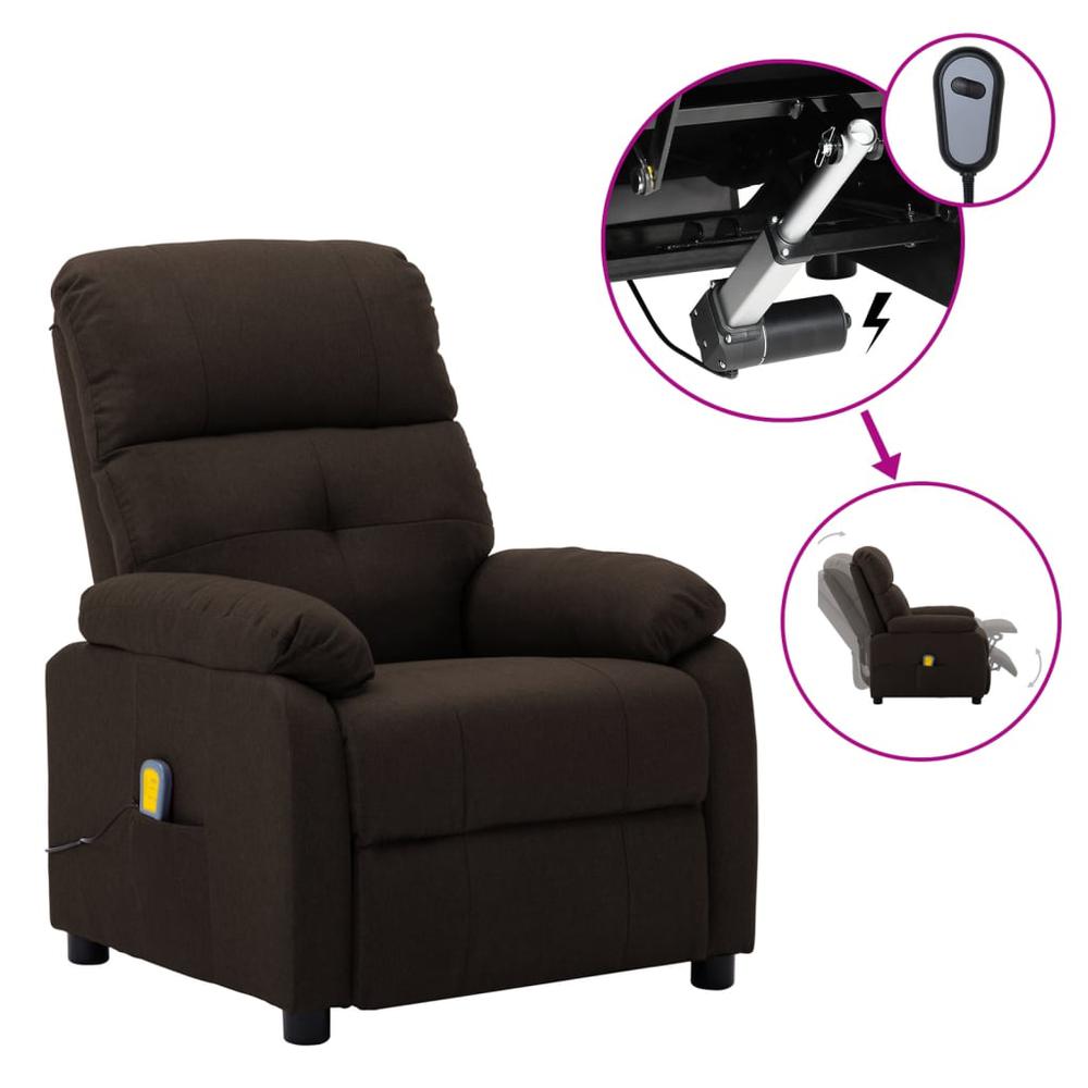 vidaXL Electric Massage Recliner Chair Dark Brown Fabric. Picture 1