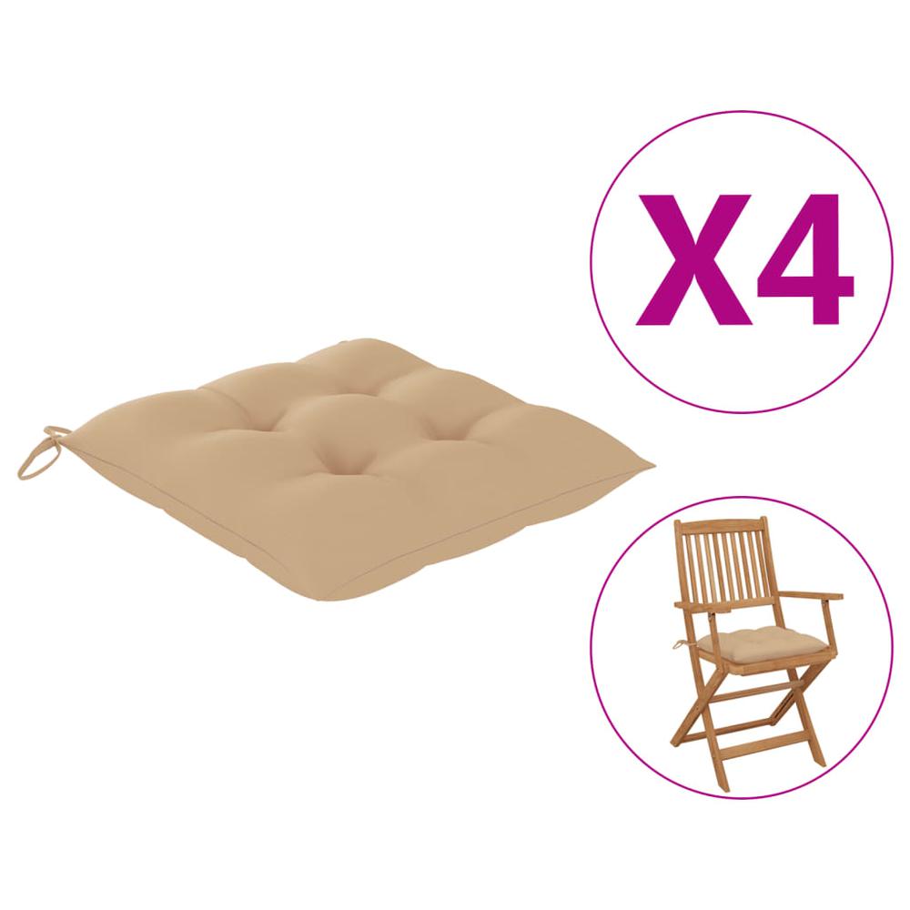 vidaXL Chair Cushions 4 pcs Beige 15.7"x15.7"x2.8" Fabric. Picture 1