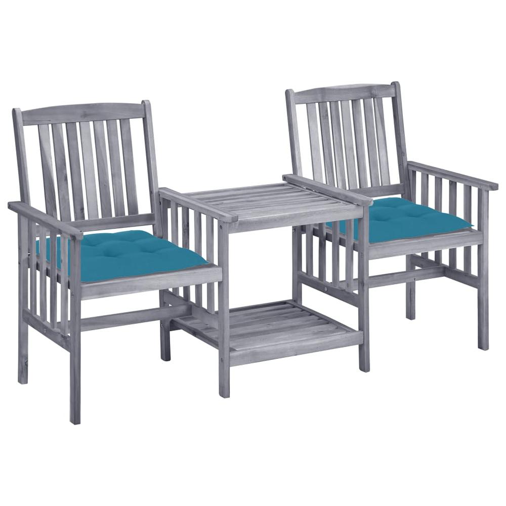 vidaXL Patio Chairs with Tea Table and Cushions Solid Acacia Wood, 3061321. Picture 1