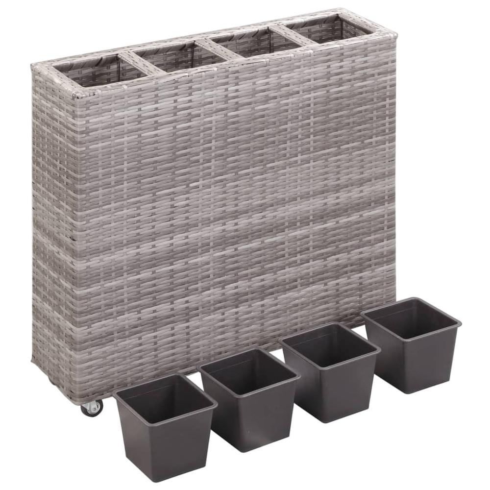 vidaXL Garden Raised Bed with 4 Pots 31.5"x8.7"x31.1" Poly Rattan Gray, 46949. Picture 3