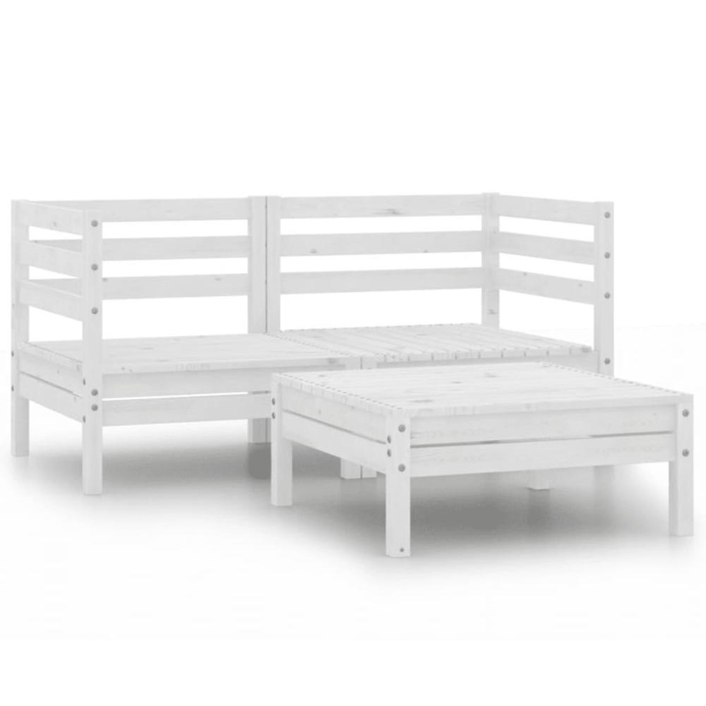 vidaXL 3 Piece Patio Lounge Set Solid Pinewood White, 806603. Picture 1