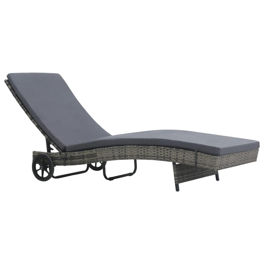 vidaXL Sun Lounger with Wheels and Cushion Poly Rattan Anthracite. Picture 1