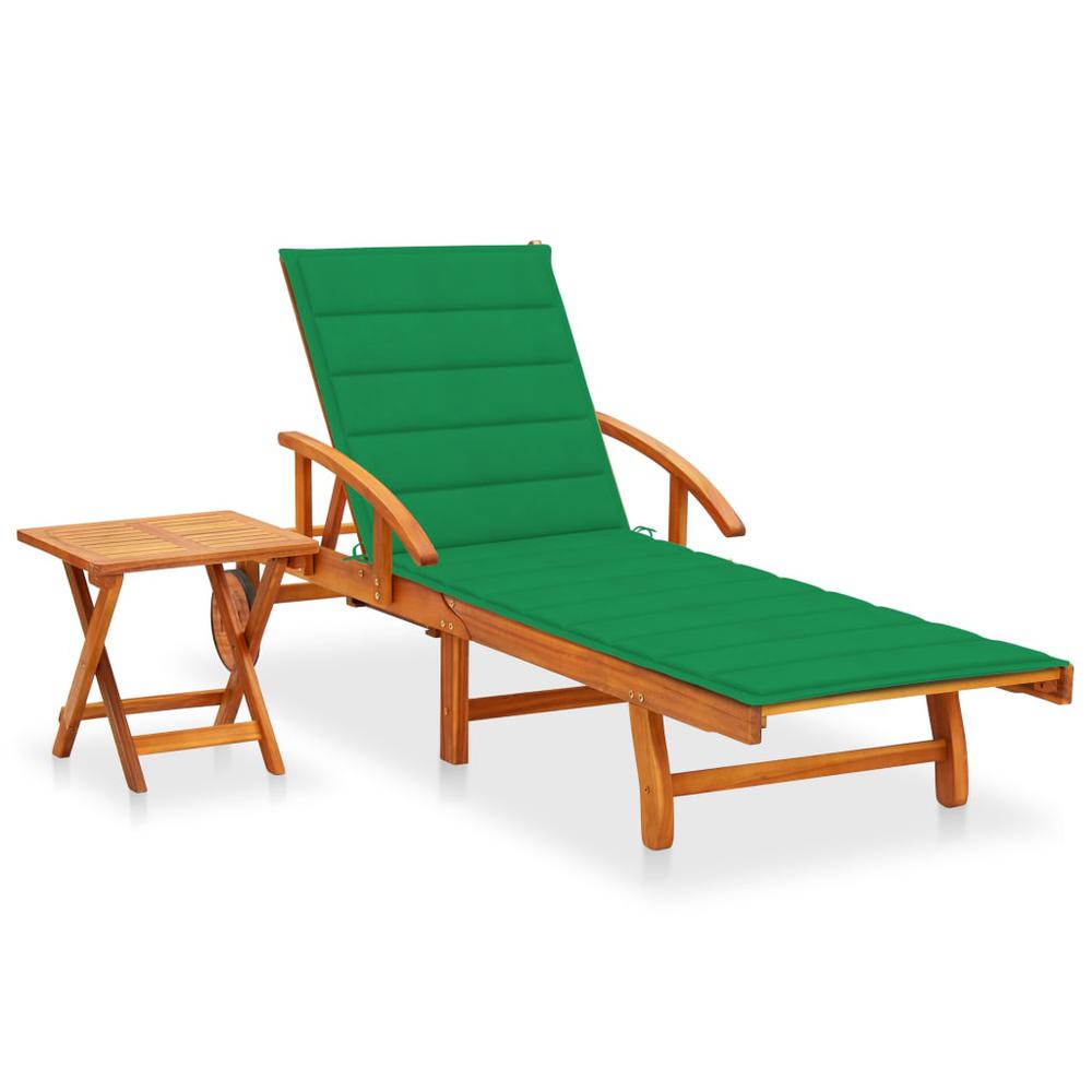 vidaXL Patio Sun Lounger with Table and Cushion Solid Acacia Wood, 3061622. Picture 1