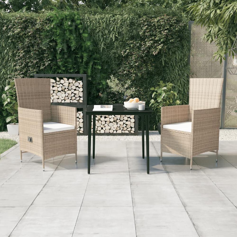 vidaXL 3 Piece Patio Dining Set with Cushions Beige, 3099455. Picture 1