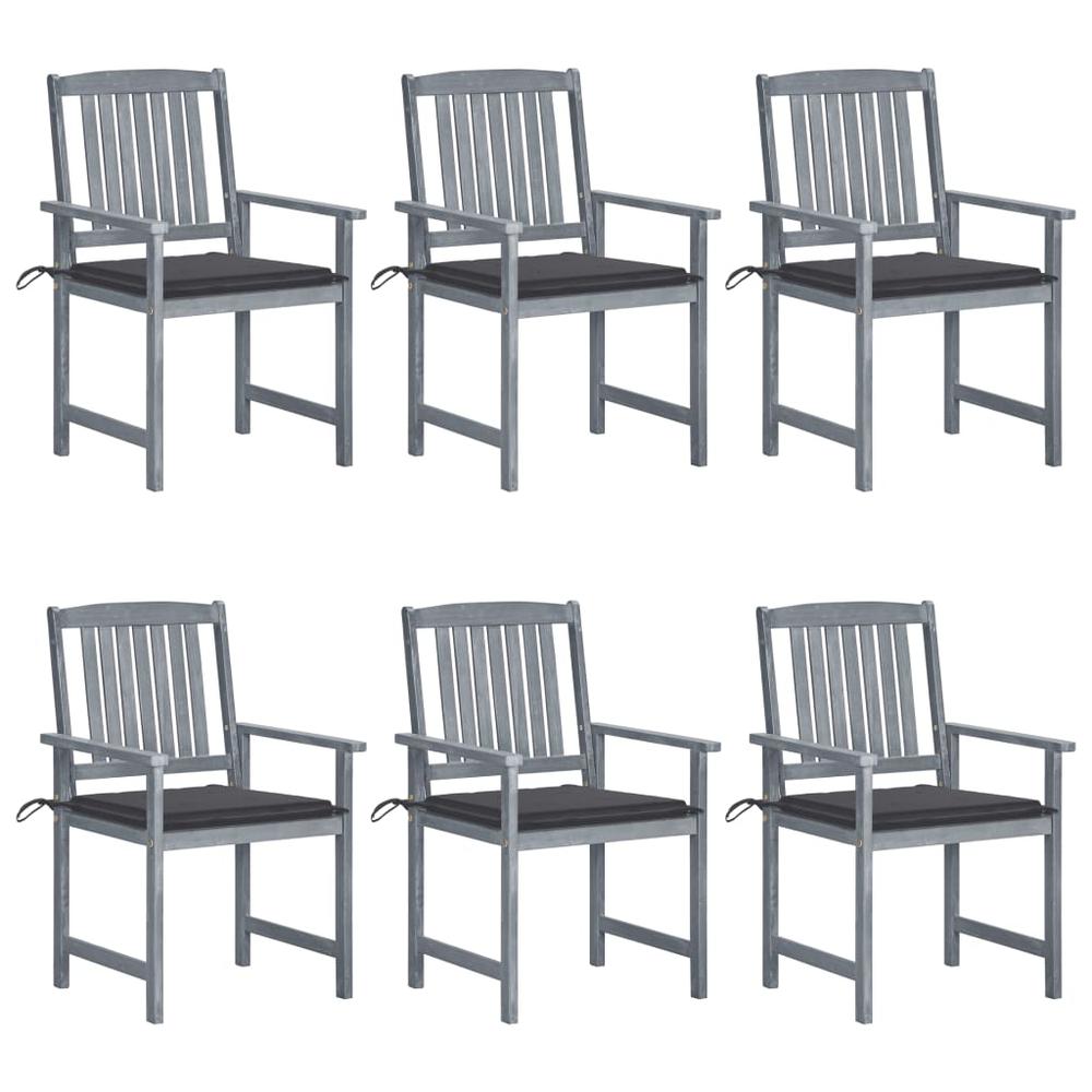 vidaXL Patio Chairs with Cushions 6 pcs Solid Acacia Wood Gray, 3078207. Picture 1
