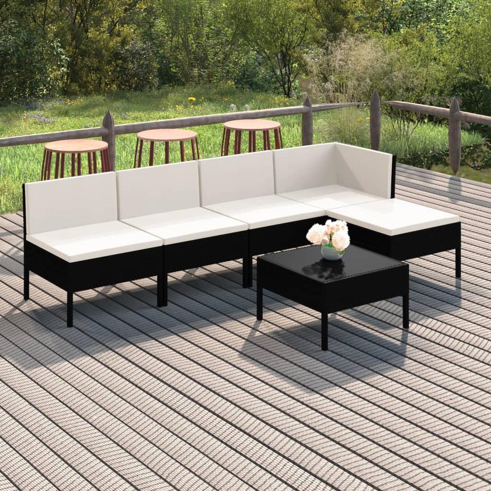 vidaXL 6 Piece Patio Lounge Set with Cushions Poly Rattan Black, 3094372. Picture 1