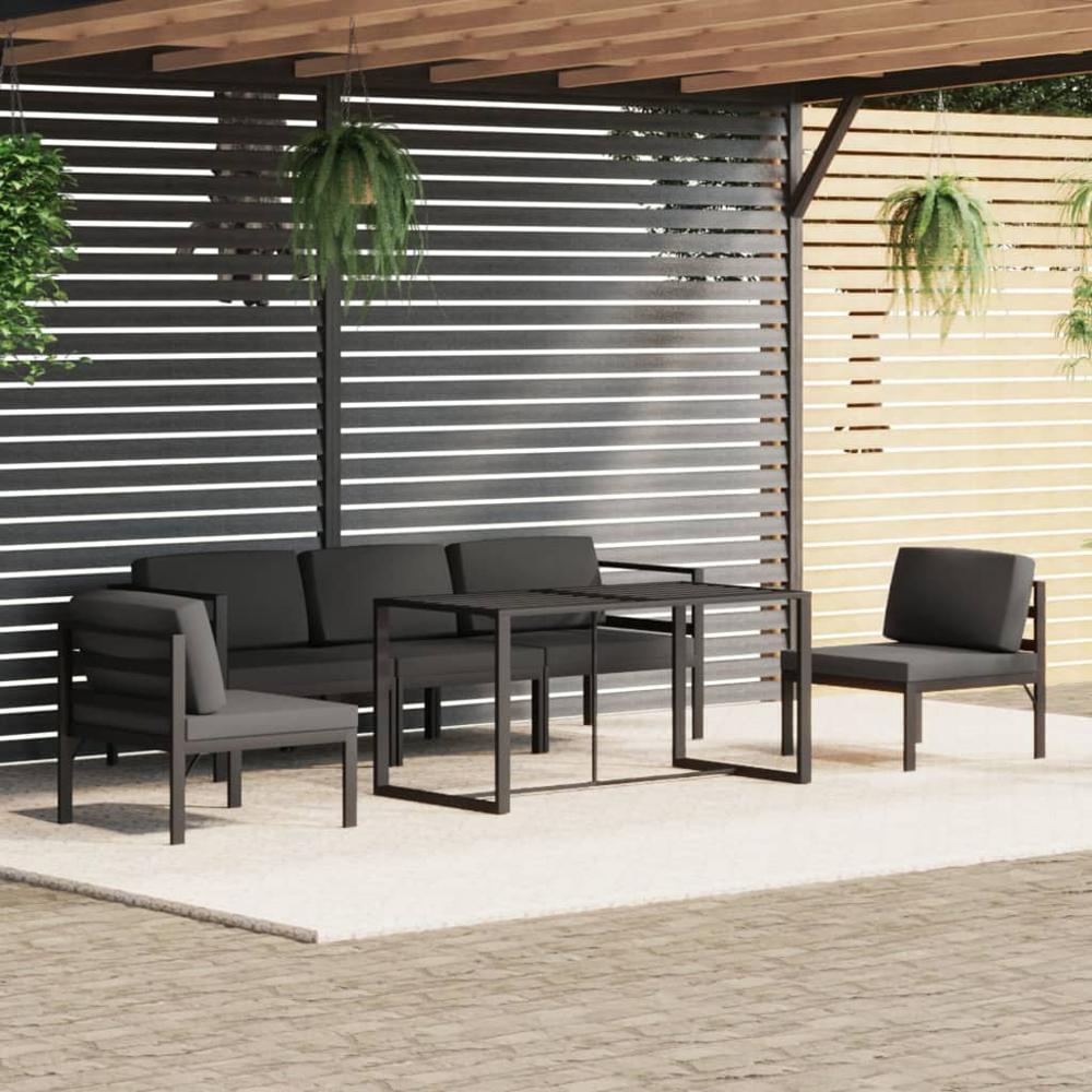 vidaXL 6 Piece Patio Lounge Set with Cushions Aluminum Anthracite, 3115919. Picture 1