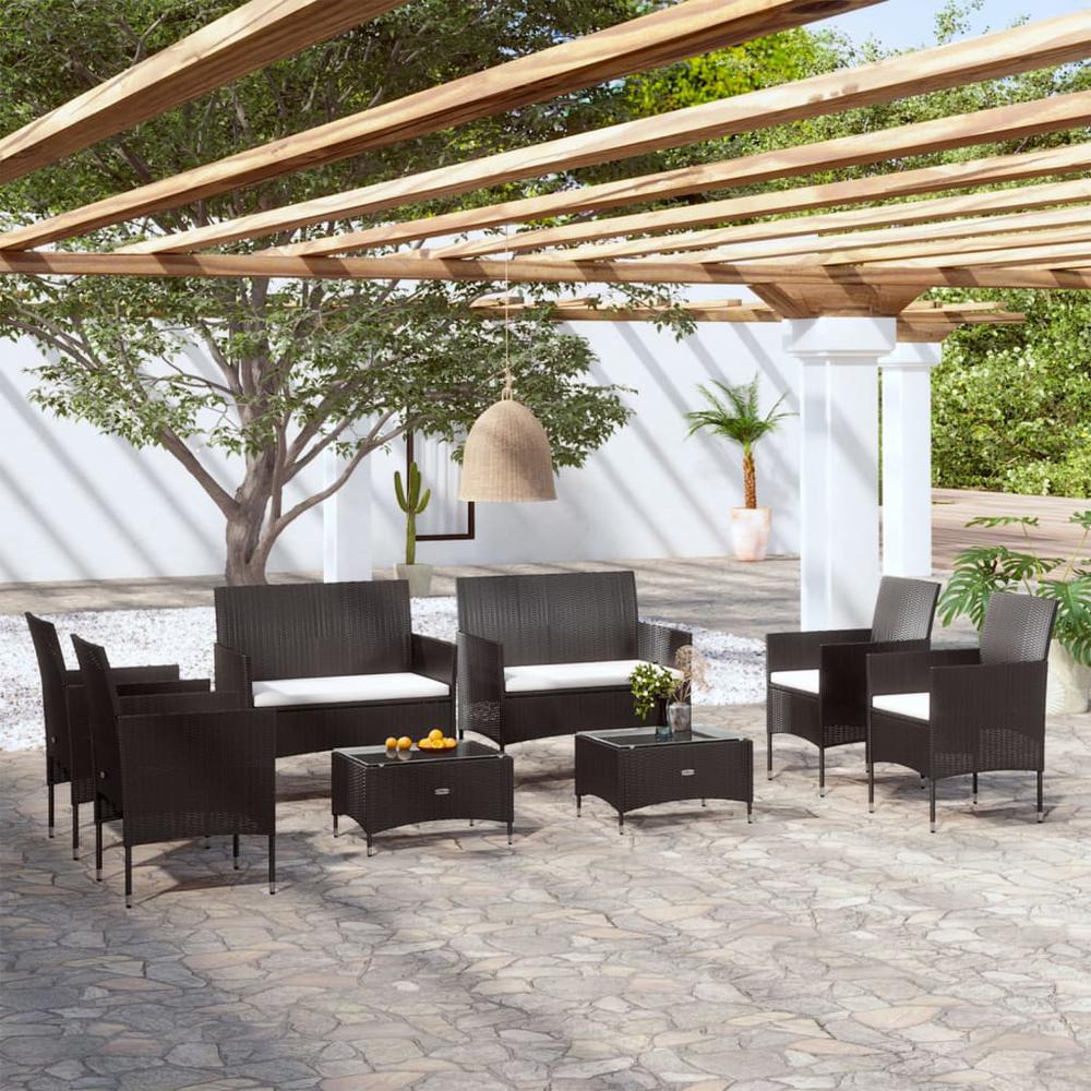 vidaXL 8 Piece Patio Lounge Set with Cushions Poly Rattan Black, 3095955. Picture 1