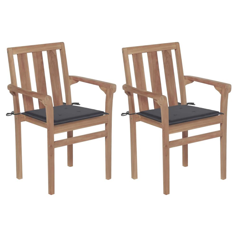 vidaXL Patio Chairs 2 pcs with Anthracite Cushions Solid Teak Wood, 3062208. Picture 1
