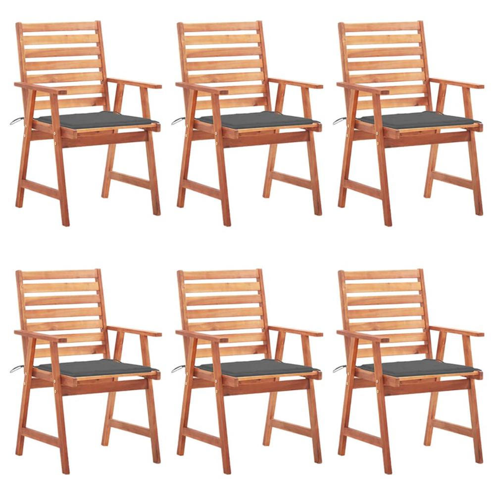 vidaXL Patio Dining Chairs 6 pcs with Cushions Solid Acacia Wood, 3078347. Picture 1