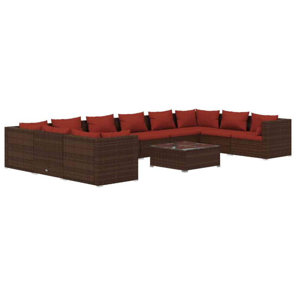 vidaXL 11 Piece Patio Lounge Set with Cushions Poly Rattan Brown, 3101995. Picture 2