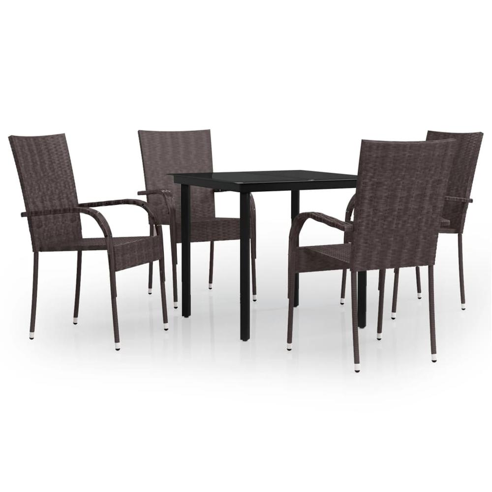 vidaXL 5 Piece Patio Dining Set Brown and Black, 3099384. Picture 2