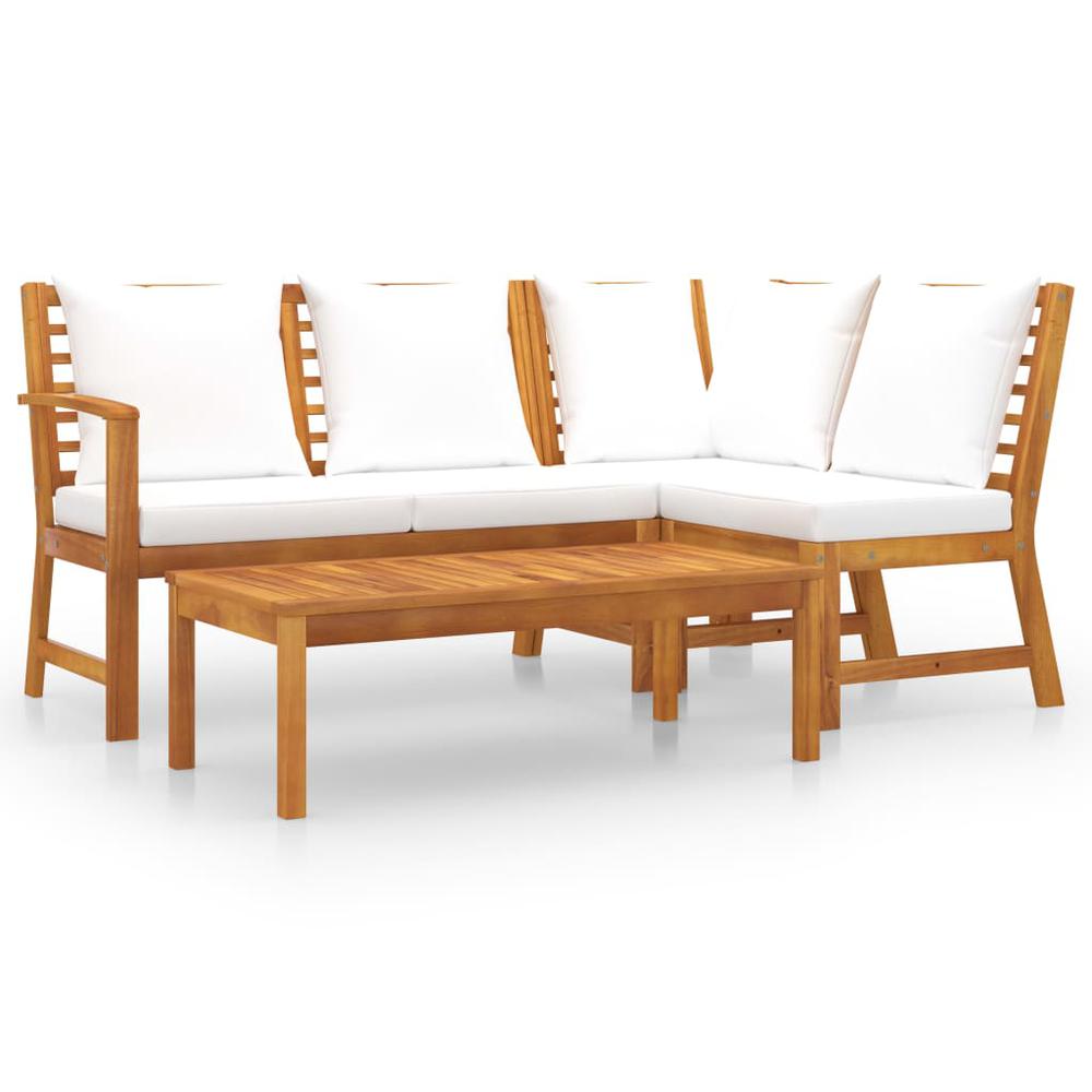 vidaXL 4 Piece Patio Lounge Set with Cushion Cream Solid Acacia Wood, 3057771. Picture 2