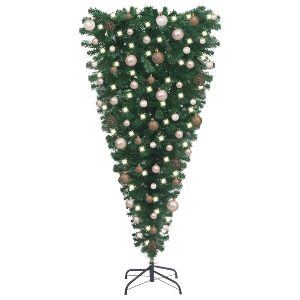 vidaXL Upside-down Artificial Christmas Tree with LEDs&Ball Set 59.1", 3078056. Picture 1