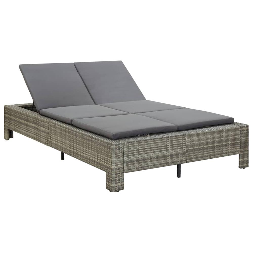 vidaXL 2-Person Sunbed with Cushion Gray Poly Rattan, 46240. Picture 1