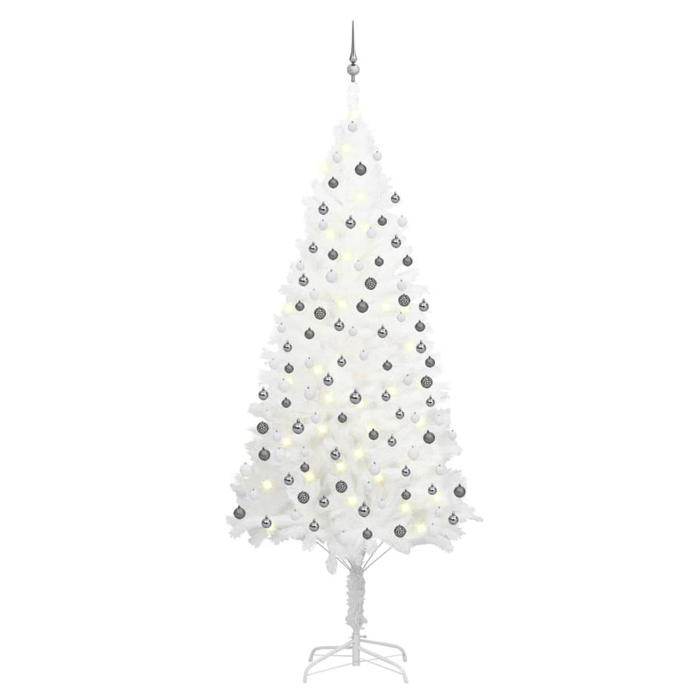 vidaXL Artificial Christmas Tree with LEDs&Ball Set White 94.5", 3077722. Picture 1