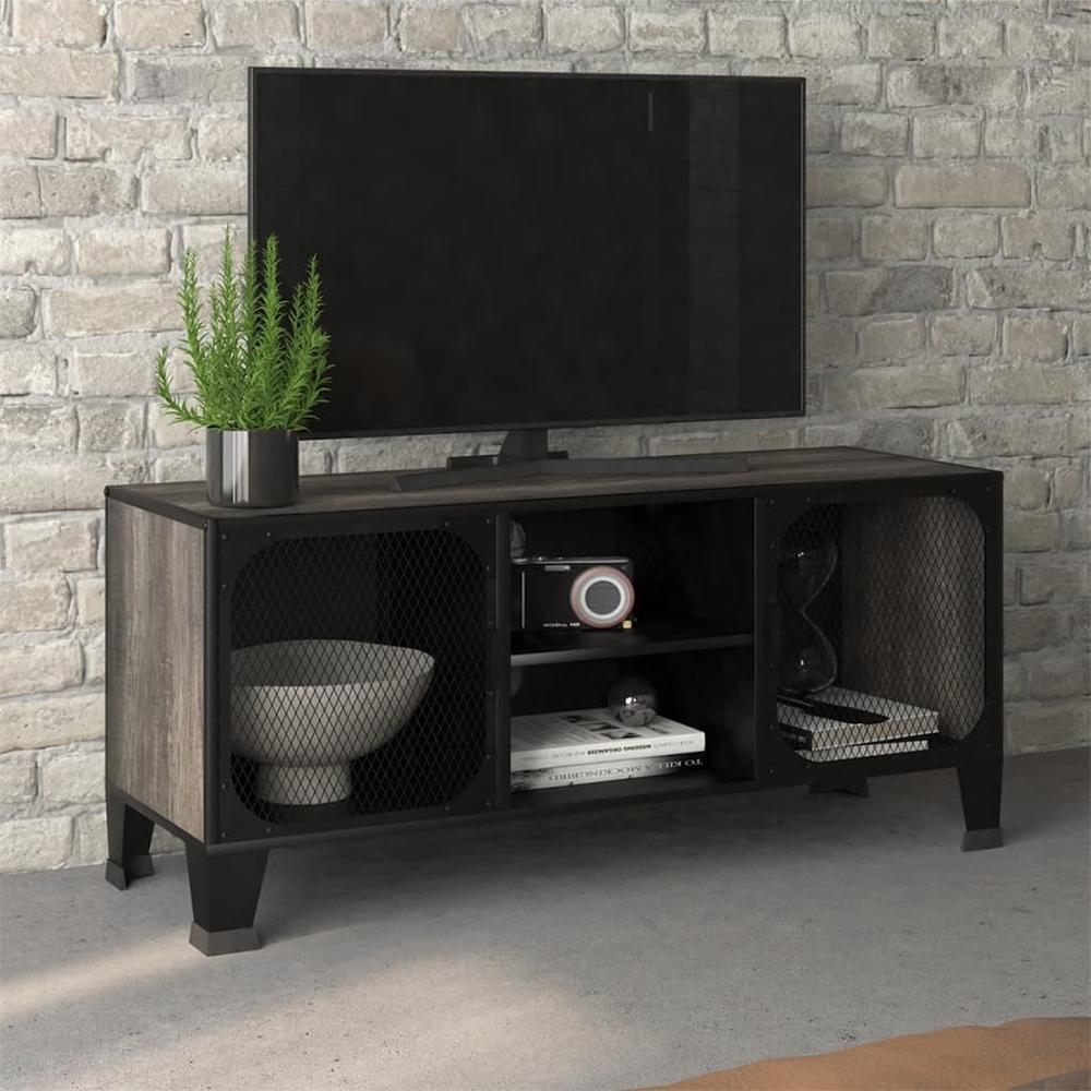 vidaXL TV Cabinet Gray 41.3"x14.2"x18.5" Metal and MDF. Picture 1