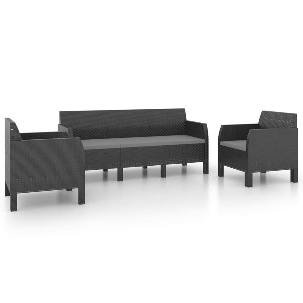 vidaXL 3 Piece Patio Lounge Set with Cushions PP Rattan Anthracite, 3079672. Picture 2