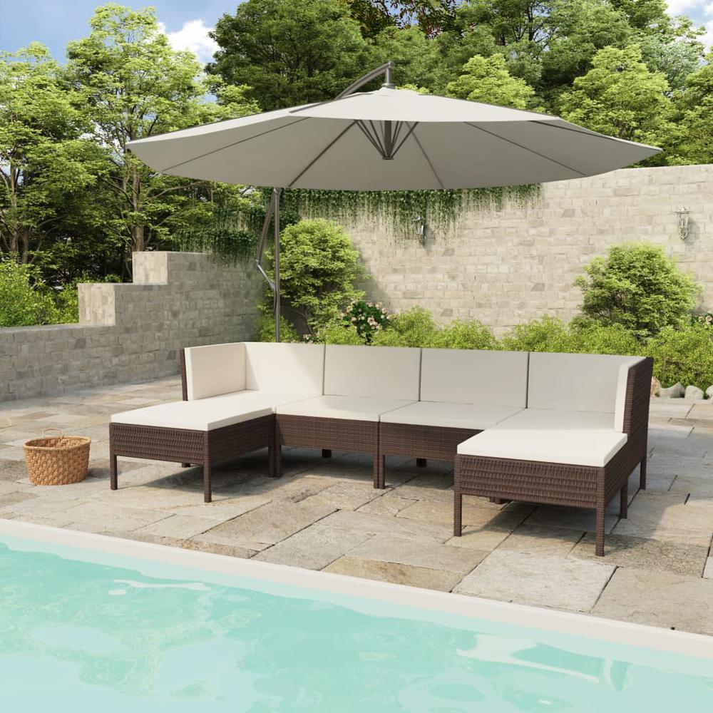 vidaXL 6 Piece Patio Lounge Set with Cushions Poly Rattan Brown, 3056961. Picture 1