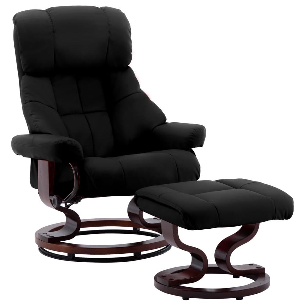 vidaXL Recliner Chair with Footstool Black Faux Leather and Bentwood. Picture 1